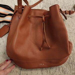 Ralph Lauren Tan Leather Drawstring Bag